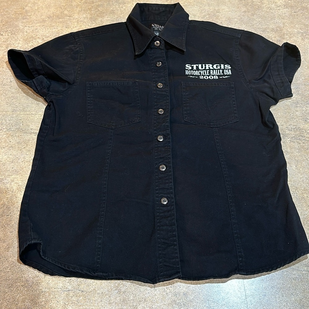 Women’s cycle clothing company, short sleeve button up Sturgis shirt size medium
